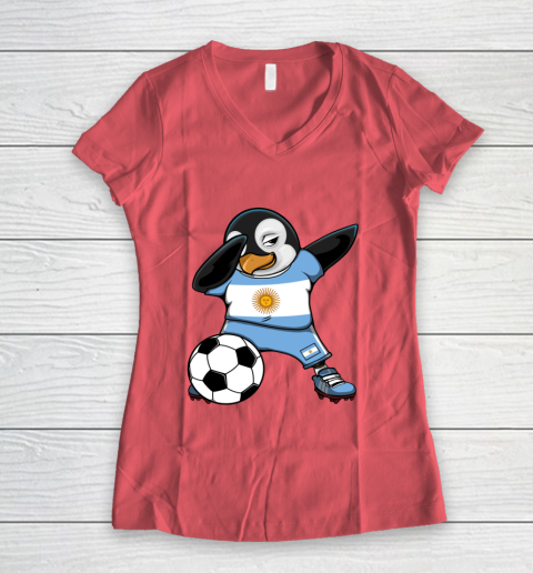 Dabbing Penguin Argentina Soccer Fans Jersey Football Lovers Women's V-Neck T-Shirt 3