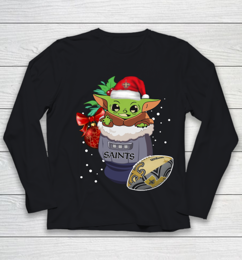 New Orleans Saints Christmas Baby Yoda Star Wars Funny Happy NFL Youth Long Sleeve