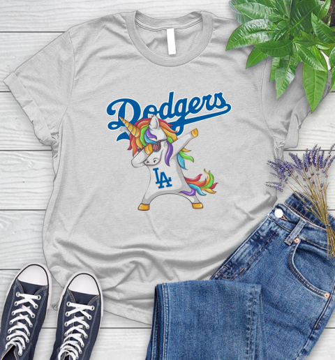 Los Angeles Dodgers MLB Baseball Funny Unicorn Dabbing Sports Women's T-Shirt
