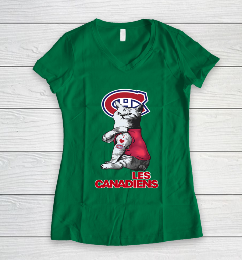 NHL My Cat Loves Montreal Canadiens Hockey Women's V-Neck T-Shirt 3