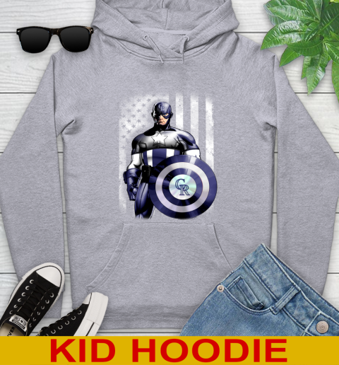 Colorado Rockies MLB Baseball Captain America Marvel Avengers American Flag Shirt Youth Hoodie 6