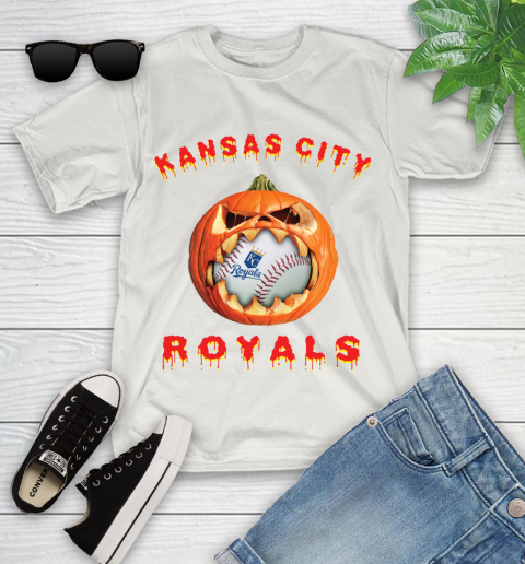 MLB Kansas City Royals Halloween Pumpkin Baseball Sports Youth T-Shirt 12