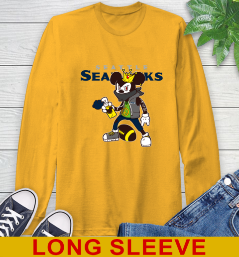 Seattle Seahawks NFL Football Mickey Peace Sign Sports Long Sleeve T-Shirt 3