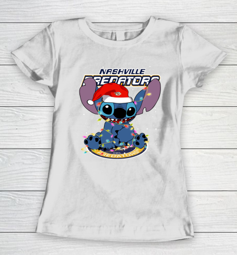 Nashville Predators NHL Hockey noel stitch Christmas Women's T-Shirt