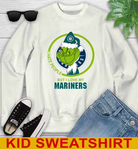 Seattle Mariners MLB Christmas Grinch I Hate People But I Love My Favorite Baseball Team Youth Sweatshirt