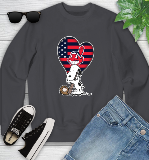 Cleveland Indians MLB Baseball The Peanuts Movie Adorable Snoopy Youth Sweatshirt 6