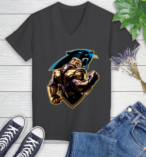 NFL Thanos Avengers Endgame Football Sports Carolina Panthers Women's V-Neck T-Shirt 8