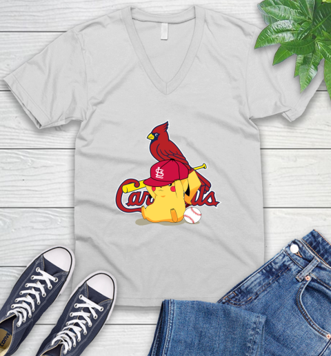 MLB Pikachu Baseball Sports St.Louis Cardinals V-Neck T-Shirt