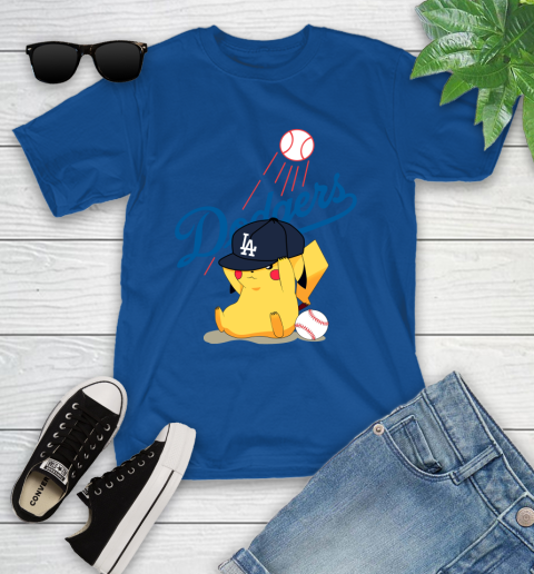 MLB Pikachu Baseball Sports Los Angeles Dodgers Youth T-Shirt 9