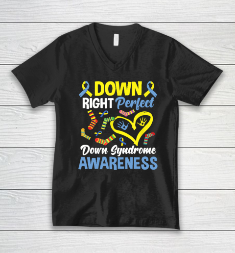 Down Right Perfect Down Syndrome Awareness V-Neck T-Shirt