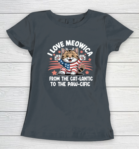 Patriotic Cat I Love Meowica USA Flag 4th of July Funny Cat Lover Women's T-Shirt 3