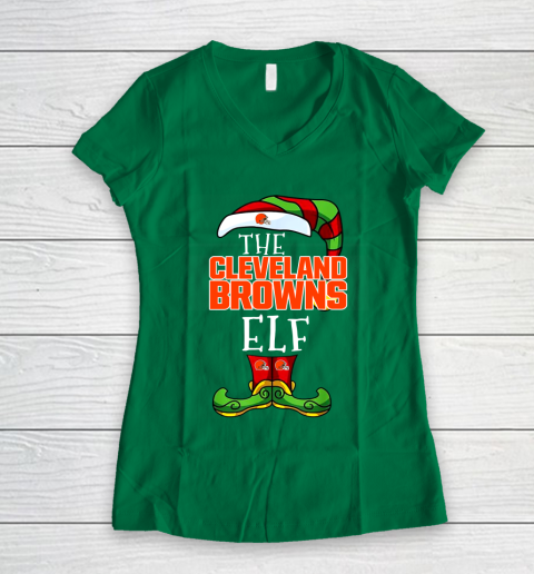 Cleveland Browns Christmas ELF Funny NFL Women's V-Neck T-Shirt 3