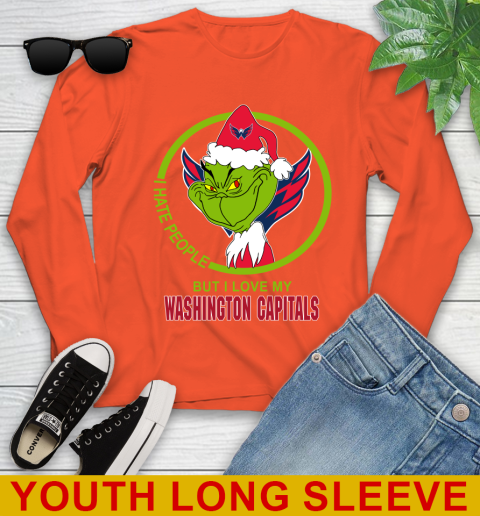 Washington Capitals NHL Christmas Grinch I Hate People But I Love My Favorite Hockey Team Youth Long Sleeve 4