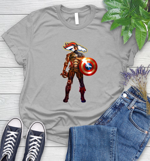NFL Captain America Marvel Avengers Endgame Football Sports Denver Broncos Women's T-Shirt 5