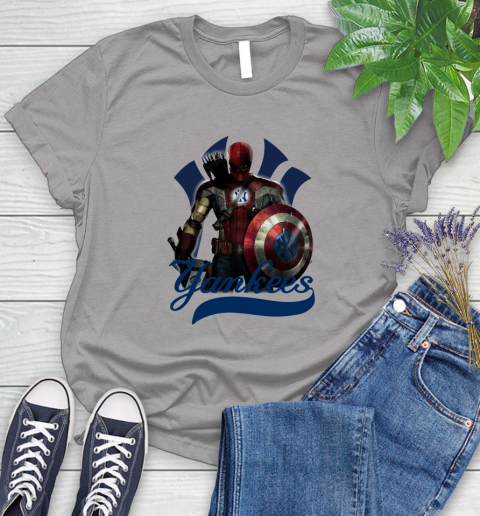 MLB Captain America Thor Spider Man Hawkeye Avengers Endgame Baseball New York Yankees Women's T-Shirt 5