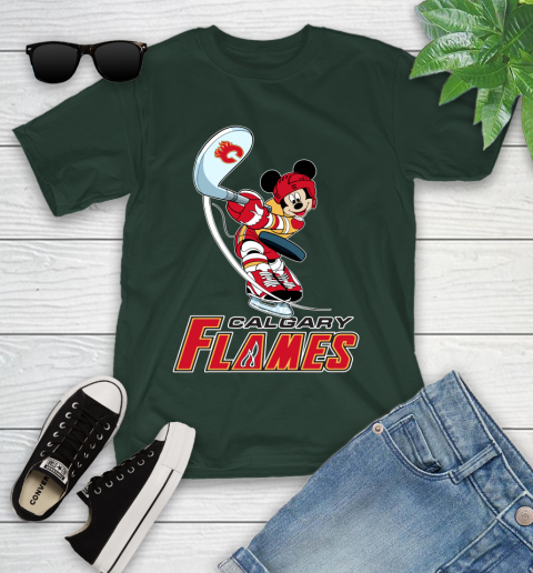 NHL Hockey Calgary Flames Cheerful Mickey Mouse Shirt Youth T-Shirt 5