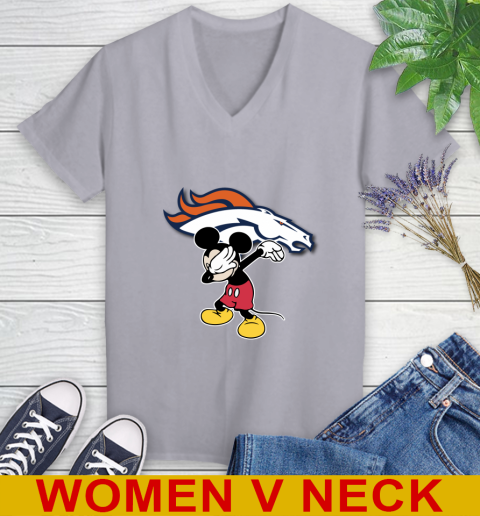 Denver Broncos NFL Football Dabbing Mickey Disney Sports Women's V-Neck T-Shirt 5