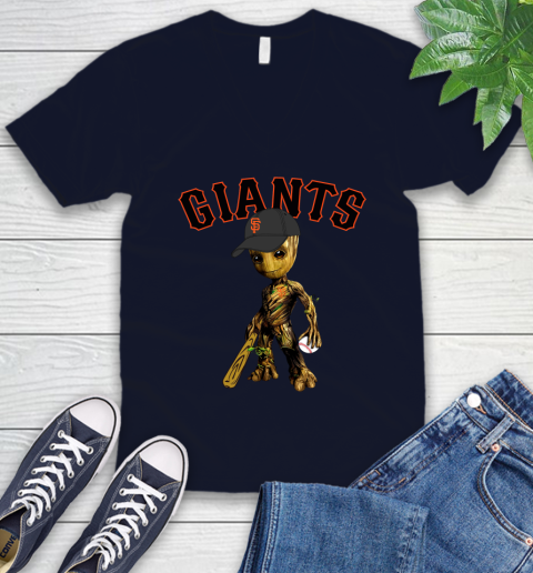 MLB San Francisco Giants Groot Guardians Of The Galaxy Baseball V-Neck T-Shirt 3