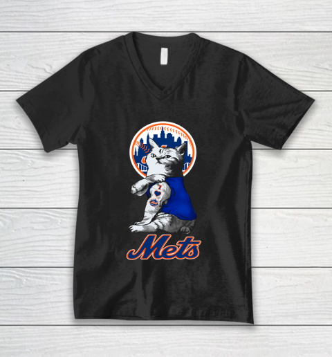 MLB Baseball My Cat Loves New York Mets V-Neck T-Shirt