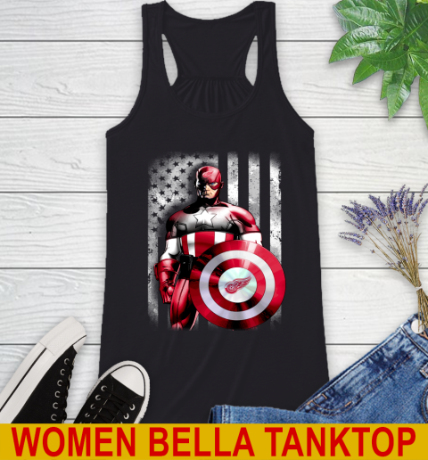 Detroit Red Wings NHL Hockey Captain America Marvel Avengers American Flag Shirt Racerback Tank