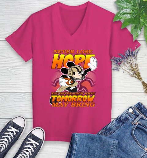 New Orleans Saints NFL Football Mickey Disney Never Lose Hope Women's V-Neck T-Shirt 9