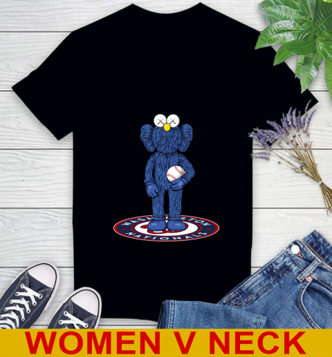 MLB Baseball Washington Nationals Kaws Bff Blue Figure Shirt Women's V-Neck T-Shirt 2