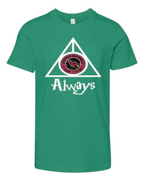 poyx always love the arizona cardinals x harry potter mashup youth unisex jersey tee 3001y 93 front kelly