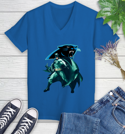 NFL Batman Football Sports Carolina Panthers Women's V-Neck T-Shirt 10