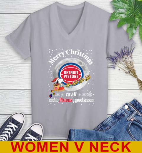 Detroit Pistons Merry Christmas To All And To Pistons A Good Season NBA Basketball Sports Women's V-Neck T-Shirt 4