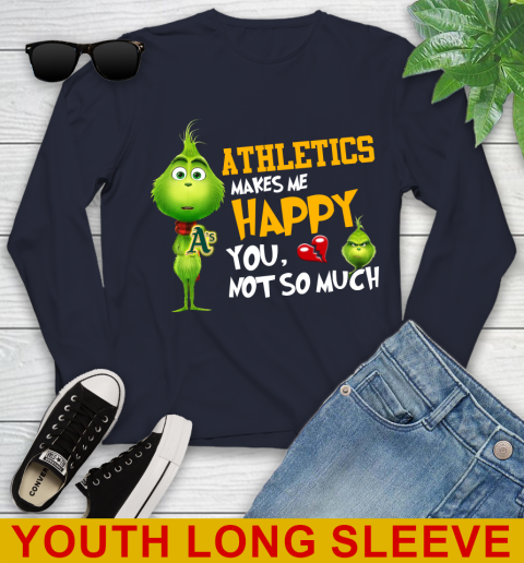 MLB Oakland Athletics Makes Me Happy You Not So Much Grinch Baseball Sports Youth Long Sleeve 3 MLB Oakland Athletics Makes Me Happy You Not So Much Grinch Baseball Sports Youth Long Sleeve - Image 3