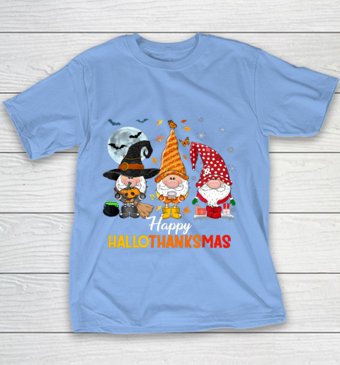 Gnomes Halloween And Merry Christmas Happy Hallothanksmas Youth T-Shirt 8