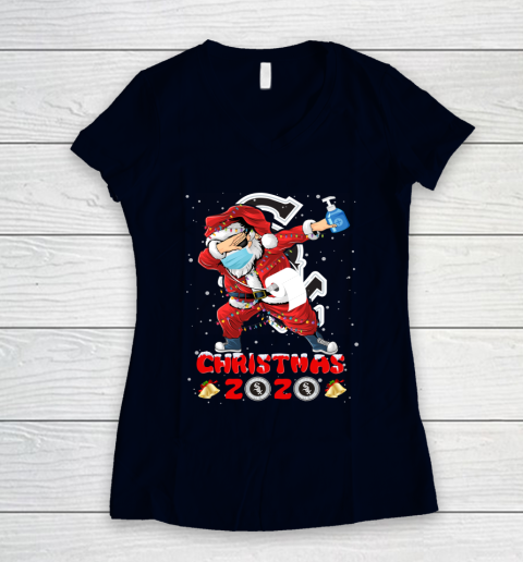 Chicago White Sox Funny Santa Claus Dabbing Christmas 2020 MLB Women's V-Neck T-Shirt 2