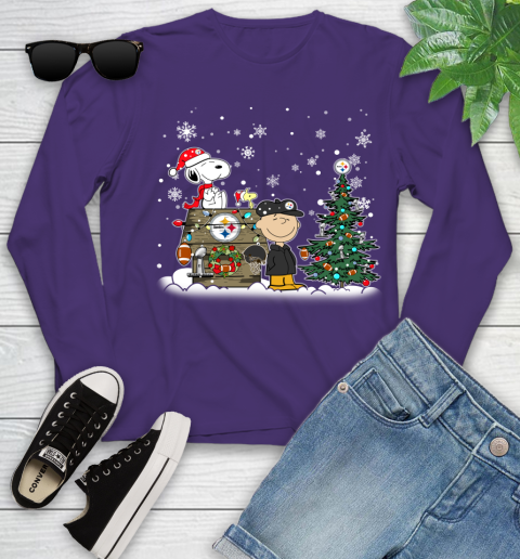 NFL Pittsburgh Steelers Snoopy Charlie Brown Christmas Football Super Bowl Sports Youth Long Sleeve 4