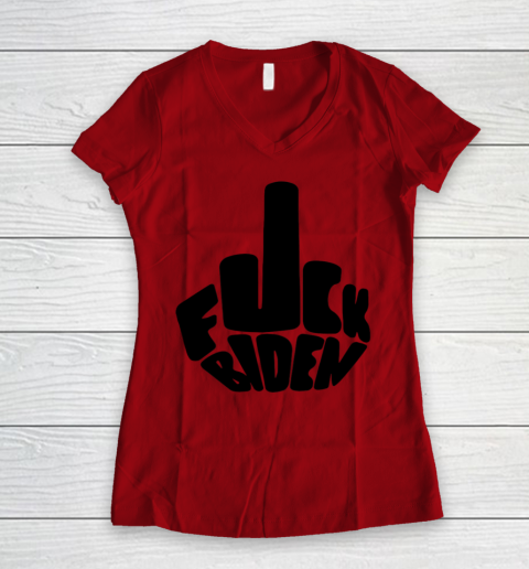 Fuck Joe Biden Cute Middle Finger Anti Biden Women's V-Neck T-Shirt 4