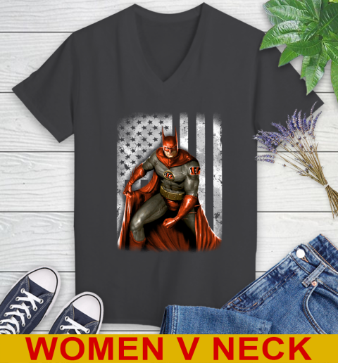 Cincinnati Bengals NFL Football Batman DC American Flag Shirt Women's V-Neck T-Shirt 8