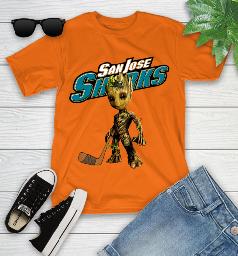 San Jose Sharks NHL Hockey Groot Marvel Guardians Of The Galaxy Youth T-Shirt 7