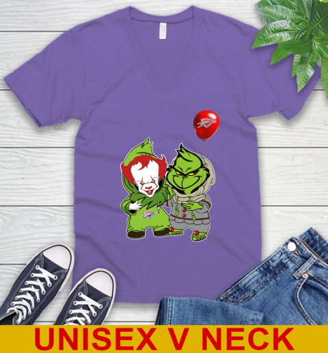 Oklahoma City Thunder Baby Pennywise Grinch Christmas NBA Basketball V-Neck T-Shirt 9