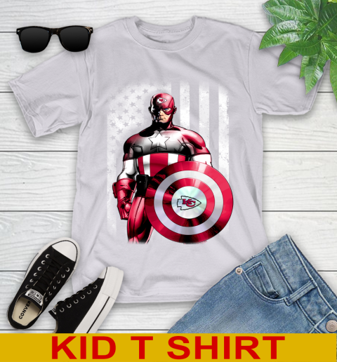 Kansas City Chiefs NFL Football Captain America Marvel Avengers American Flag Shirt Youth T-Shirt 4