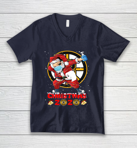 Boston Bruins Funny Santa Claus Dabbing Christmas 2020 NHL V-Neck T-Shirt 2
