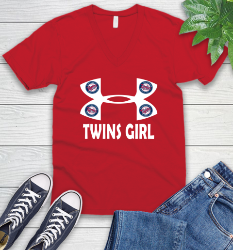 MLB Minnesota Twins Girl Under Armour Baseball Sports V-Neck T-Shirt 6