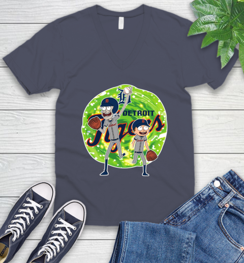 MLB Detroit Tigers Rick And Morty Baseball Sports V-Neck T-Shirt 9