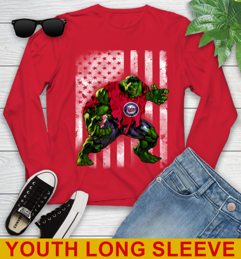 Minnesota Twins Hulk Marvel Avengers MLB Baseball American Flag Youth Long Sleeve 11