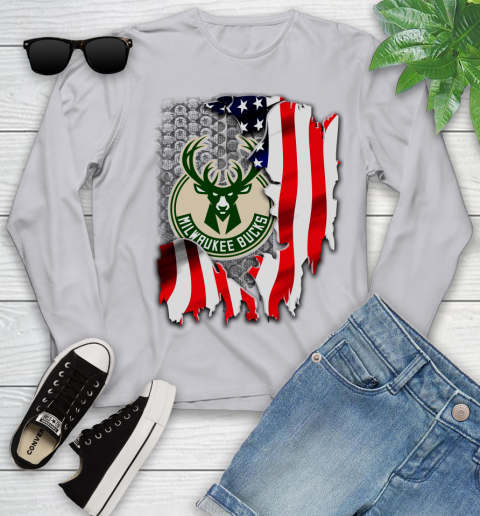Milwaukee Bucks NBA Basketball American Flag Youth Long Sleeve 5