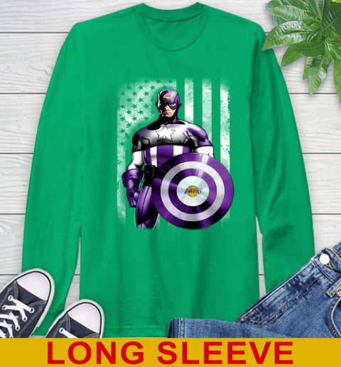 Los Angeles Lakers NBA Basketball Captain America Marvel Avengers American Flag Shirt Long Sleeve T-Shirt 8