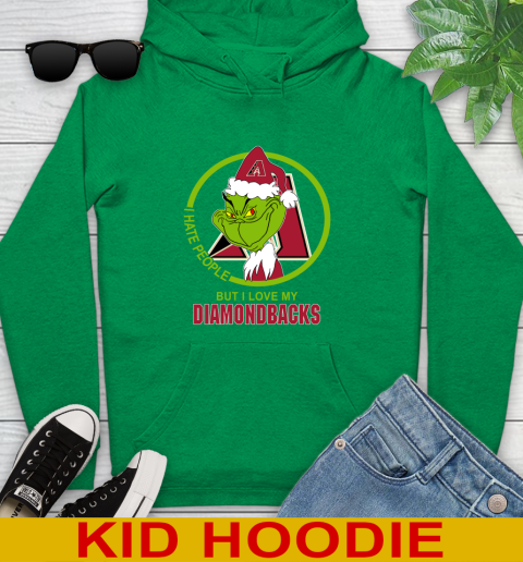 Arizona Diamondbacks MLB Christmas Grinch I Hate People But I Love My Favorite Baseball Team Youth Hoodie 8