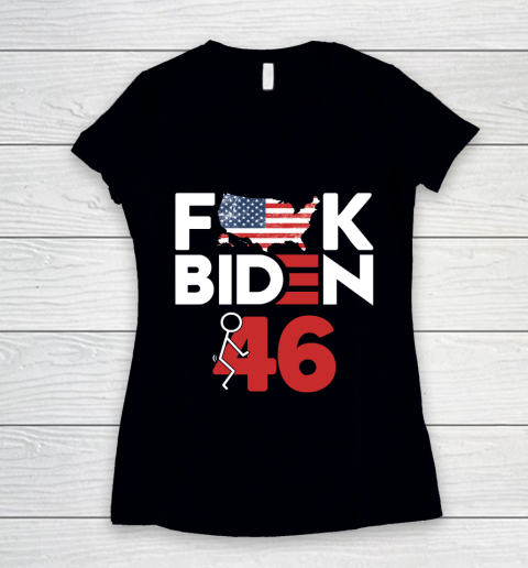 Fuck Biden America Flag  Fuck 46  Anti Biden Supporter Women's V-Neck T-Shirt