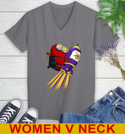 NFL Football Minnesota Vikings Deadpool Minion Marvel Shirt Women's V-Neck T-Shirt 11