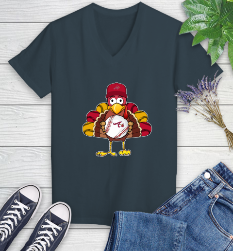 Atlanta Braves Turkey thanksgiving Women's V-Neck T-Shirt 8