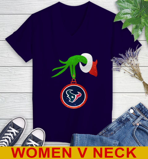 Houston Texans Grinch Merry Christmas NFL Football Women's V-Neck T-Shirt 4