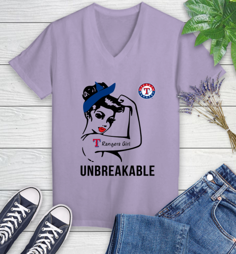 MLB Texas Rangers Girl Unbreakable Baseball Sports Women's V-Neck T-Shirt 9